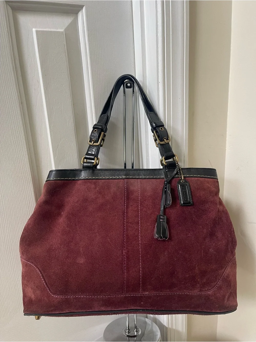 Coach Hamptons suede Bag with Black Leather Trim